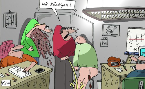 Cartoon: Ende und aus (medium) by Leichnam tagged ende,und,aus,büro,pullern,brechen,speien,übergeben,bürohengste,arbeitswelt,kündigung,fristlos