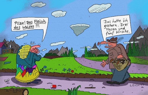 Cartoon: Entzücken (medium) by Leichnam tagged entzücken,fleisch,des,waldes,pilze,hasen,hirsche