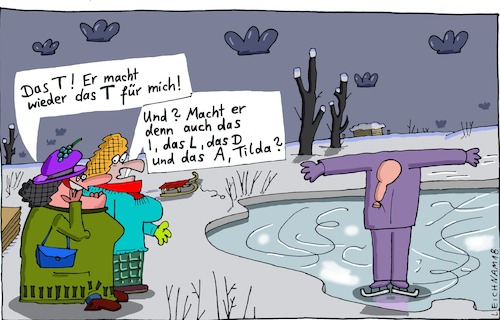 Cartoon: entzückt (medium) by Leichnam tagged entzückt,see,zugefroren,winter,eiskunstlauf,schlittschuhe,hobbysportler,wintersport,liebe,leichnam,leichnamcartoon