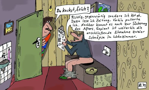 Cartoon: Erich aufm Topp (medium) by Leichnam tagged topp,erich,klo,wc,kacken,schnaps,zeitung,after,kot