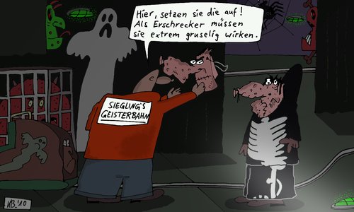 Cartoon: Erschrecker (medium) by Leichnam tagged erschrecker,geisterbahn,nebenjob,gespenst,maske,gruselig