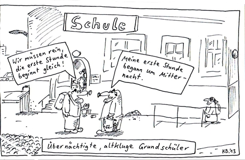 Cartoon: erste Stunde (medium) by Leichnam tagged erste,stunde,grundschüler,lernen,mitternacht,altklug,übernächtigt