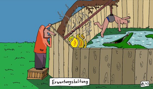 Cartoon: Erwartungshaltung (medium) by Leichnam tagged erwartungshaltung,tod,wasser,krokodil,beobachtung,strick