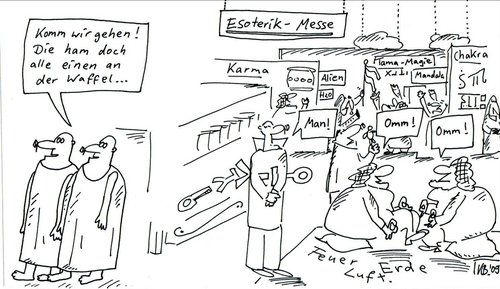 Cartoon: Esoterik-Messe (medium) by Leichnam tagged esoterik,messe,gehen,ausgang,mandala,chakra,omm,karma,buddhisten