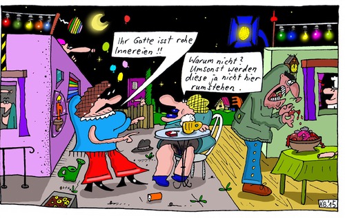 Cartoon: Esser (medium) by Leichnam tagged esser,innereien,roh,gatte,ehe,schock,erschrocken,nicht,umsonst,rumstehen,fest,nacht,mond,lichterkette,feier,gierschlund