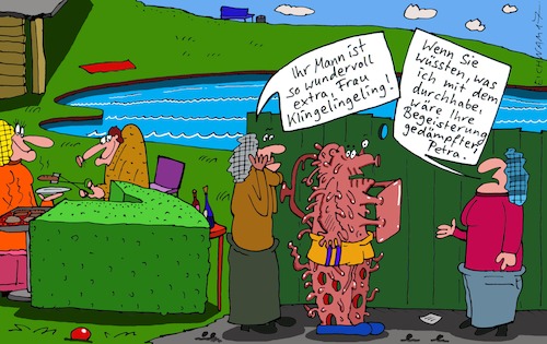 Cartoon: etwas eigen (medium) by Leichnam tagged etwas,eigen,gatte,wundervoll,extra,frau,klingelingeling,begeisterung,gedämpft,leichnam,leichnamcartoon