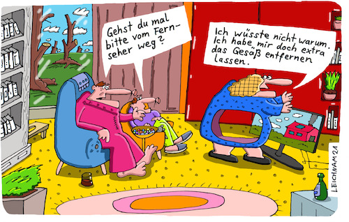 Cartoon: extra (medium) by Leichnam tagged extra,leichnam,leichnamcartoon,fernseher,gesäß,entfernen,vater,sohn,bitte