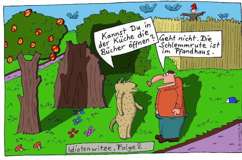 Cartoon: Folge 2 (medium) by Leichnam tagged folge,küche,bücher,schlemmrute,pfandhaus,leichnam,leichnamcartoon,idiotenwitze,apfelbaum,kulisse