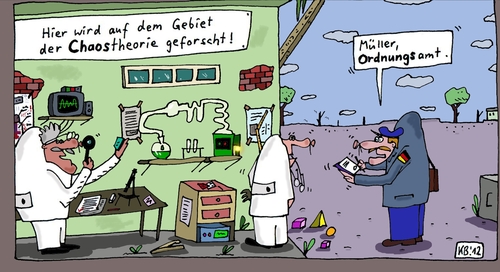Cartoon: Forschung (medium) by Leichnam tagged forschung,chaostheorie,wissenschaft,müller,ordnungsamt,deutsch