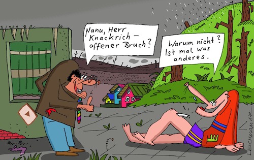 Cartoon: Fragezeichen (medium) by Leichnam tagged fragezeichen,herr,knackrich,offener,bruch,warum,nicht,mal,was,anderes,verletzung,leichnam,leichnamcartoon