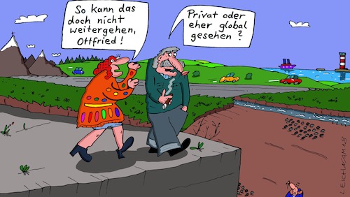 Cartoon: Frau und Mann (medium) by Leichnam tagged frau,mann,spaziergang,global,privat,abgrund,leichnam,leichnamcartoon