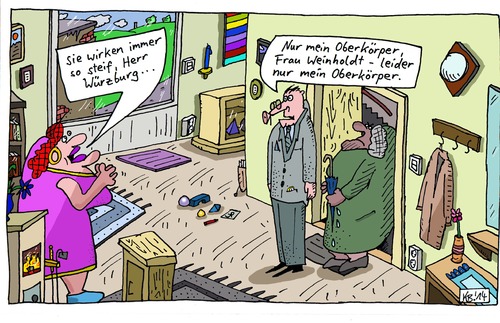 Cartoon: Frau Weinholdt (medium) by Leichnam tagged frau,weinholdt,herr,würzburg,steif,unbehagen,oberkörper,leider,zu,besuch,gattin,verärgert,schüchtern,alte,schule,konventionen,benimm,anmerkung