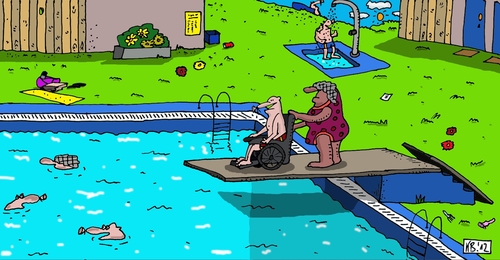 Cartoon: Freizeit im Bad (medium) by Leichnam tagged freizeit,im,bad,rollstuhl,wasser,sonne,urlaub,liebe,sprung