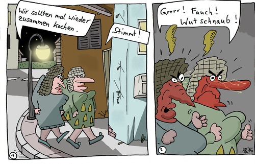 Cartoon: Freundinnen (medium) by Leichnam tagged freundinnen,zusammen,kochen,was,unternehmen,wut,schnaub,zorn,grrr