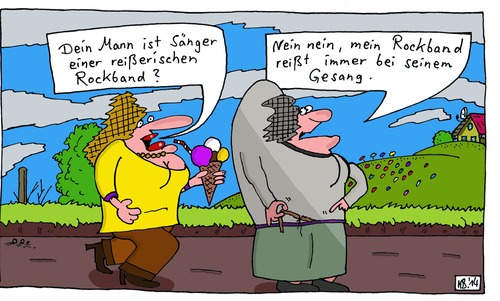 Cartoon: Fröhlich sein und singen (medium) by Leichnam tagged gesang,missverständnis,reißerisch,rockband,gatte,mann,singen,und,sein,fröhlich