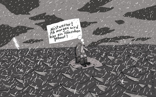 Cartoon: Gedanken (medium) by Leichnam tagged gedanken,insel,inselwitz,sturm,regen,mistwetter,vorhaben,plan,häuschen,häuslebauer,morgen,leichnam,leichnamcartoon,allein,einsam,meer,wasser