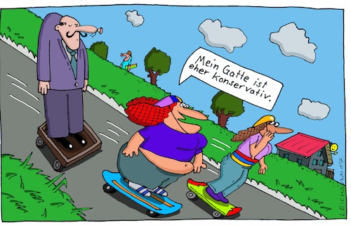 Cartoon: geneigte Ebene (medium) by Leichnam tagged geneigte,ebene,skateboard,trendsport,sport,hinab,straße,konservativ,altmodisch,gatte,ehe,sausen,leichnam,leichnamcartoon