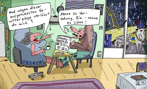 Cartoon: Geplantes Verlassen (medium) by Leichnam tagged geplantes,verlassen,aufgetakelt,aufgedonnert,gewitterziege,unwetter,sodomie,vorsehung,ria,liebe,sonderzucht,mad,mutation