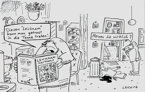 Cartoon: getrost (medium) by Leichnam tagged getrost,tonne,müll,abfall,leichnam,cartoons,witzblätter,blut,tod,tot