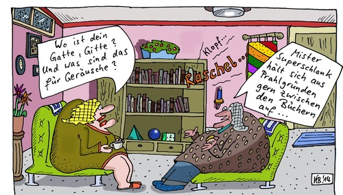 Cartoon: Gitte (medium) by Leichnam tagged gitte,gatte,geräusche,klopf,raschel,kratz,mister,superschlank,zwischen,den,büchern,prahlen,angeben,regal,wohnzimmer,aufenthaltsort