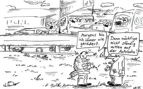 Cartoon: Guter Tipp (medium) by Leichnam tagged guter,tipp,autobahn,gerädert,nachtruhe,nächtigen,mitten,auf,der,fahrbahn,verkehr,spurrillen