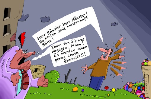 Cartoon: Häusler (medium) by Leichnam tagged häusler,massenhaft,überrollen,bälle,sportgeräte,leichnam,leichnamcartoon