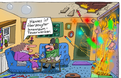 Cartoon: Hannes (medium) by Leichnam tagged hannes,indoorfirework,fireworker,feuerwerker,innenraumfeuerwerk,silvester,feier,überzeugt,leichnam,leichnamcartoon,krach,bumm,knall