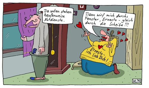 Cartoon: haufenweise (medium) by Leichnam tagged haufenweise,da,unten,notdienste,fenster,werfen,glasscheibe,ernesto,liebe,unsterblich,entflammt,herzenswunsch