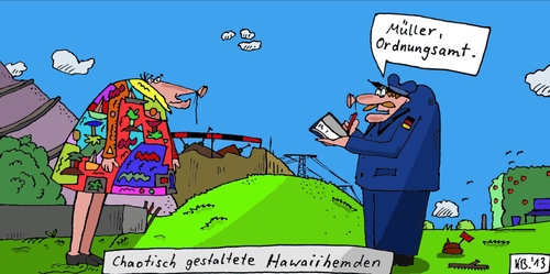 Cartoon: Hemden (medium) by Leichnam tagged hawaiihemd,müller,ordnungsamt,chaos,unaufgeräumt,gestaltung,deutsche,gründlichkeit