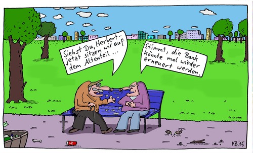 Cartoon: Herbert (medium) by Leichnam tagged herren,alte,rentner,missverständnis,altenteil,erneuern,parkbank,herbert
