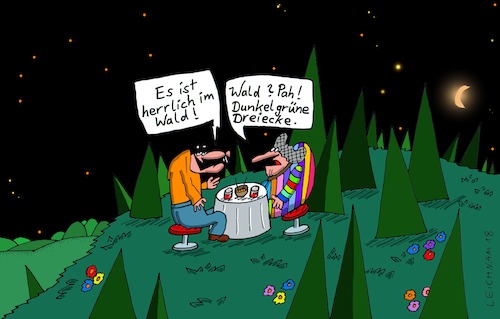 Cartoon: herrlich (medium) by Leichnam tagged herrlich,nacht,mond,sterne,wald,hügel,dunkelgrün,dreiecke,leichnam,leichnamcartoon