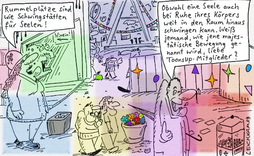 Cartoon: Hinein! (medium) by Leichnam tagged hinein,rummelplatz,seelen,bewegung,reise,ruhe,körper,außerkörperlich,leichnam,leichnamcartoon