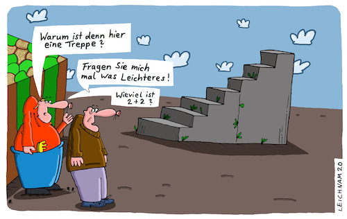 Cartoon: Horizontlinie (medium) by Leichnam tagged horizontlinie,treppe,stufen,warum,leicht,mathematik,bizarr,leichnam,leichnamcartoon