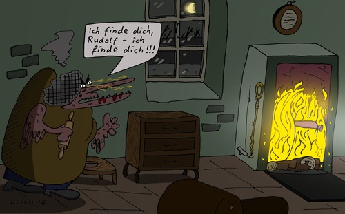 Cartoon: hot (medium) by Leichnam tagged rudolfschabracke,kamin,feuer,versteck,eheglück,suche,ich,finde,dich,unglücklich,flucht