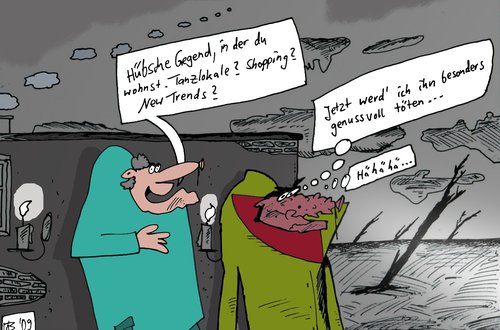 Cartoon: Hübsche Gegend (medium) by Leichnam tagged hübsche,gegend,wohnung,wohnstatt,heimat,tanzlokal,shopping,trend,mord