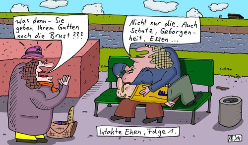 Cartoon: I. E. (medium) by Leichnam tagged intakte,ehen,stillen,säugling,milch,schutz,geborgenheit,essen,im,park,gatte