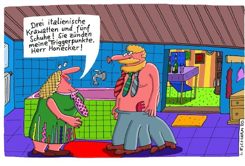 Cartoon: Im Bad (medium) by Leichnam tagged bad,badezimmer,triggerpunkte,schuhe,krawatten,italien,mode,honecker,anschmachtung,leichnam,leichnamcartoon