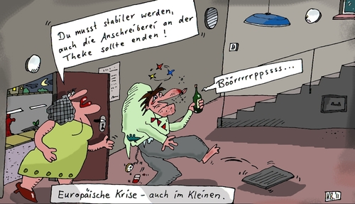 Cartoon: Im Hausflur (medium) by Leichnam tagged hausflur,leichnam,alkohol,europäische,krise,theke,säufer,trinker,im,kleinen,anschreiben,stabilität,böörrrppssss