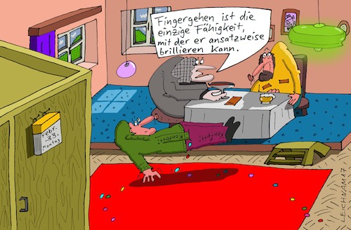 Cartoon: Immerhin (medium) by Leichnam tagged immerhin,fingergehen,fähigkeit,brillieren,ansatzweise,leichnam,leichnamcartoon