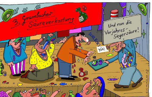 Cartoon: In Grumbach (medium) by Leichnam tagged grumbach,säure,bühne,verkostung,sieger,yäh,vorführung,leichnam,leichnamcartoon