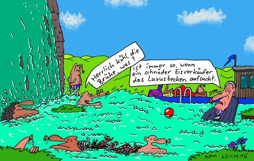 Cartoon: ist immer so (medium) by Leichnam tagged ist,immer,so,am,wasserfall,baden,plantschen,schwimmen,spaß,freude,sommer,sonne,hitze,urlaub,freizeit,schnöde,eisverkäufer,blasiert,vornehm,was,besseres,anzug,und,krawatte,luxusbecken,kühl,brühe,begeisterung