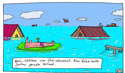 Cartoon: Justus (medium) by Leichnam tagged justus,sommer,sonne,urlaub,hitze,freizeit,wasser,schwimmen,plantschen,luftmatratze,überschwemmung,flut,dächer