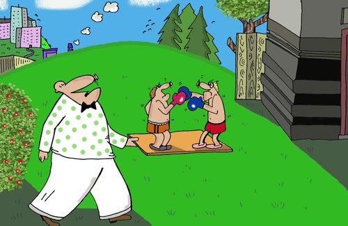 Cartoon: Kämpfchen (medium) by Leichnam tagged kämpfchen,kampf,boxer,boxen,sport,butler,ringrichter,lausebengel,lauser