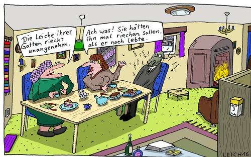 Cartoon: Kaffeetisch (medium) by Leichnam tagged kaffeetisch,leiche,toter,gatte,geruch,gestank,ausdünstungen,tot,tod,verblichen,ehe