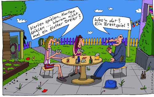 Cartoon: Karten (medium) by Leichnam tagged karten,kartenspiel,garten,runde,spieler,brettspiel,begierde,langweilig,leichnam,leichnamcartoon