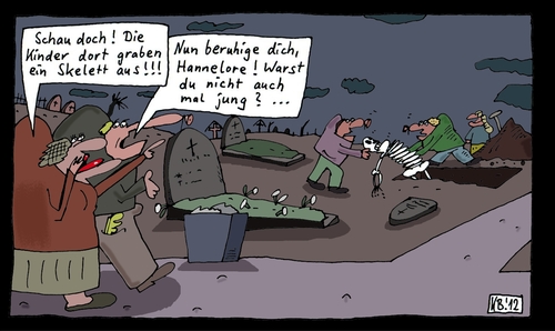 Cartoon: Kinder (medium) by Leichnam tagged doch,schau,dich,beruhige,hannelore,ausbuddeln,skelett,grab,friedhof,kinder,grabsteine,totenacker