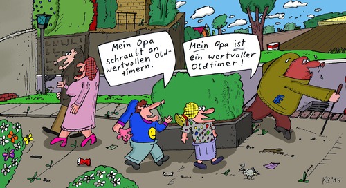 Cartoon: Kindermund (medium) by Leichnam tagged kindermund,automobil,oldtimer,opa,großväter,prahlerei,schrauber,hobby,eigenschaft