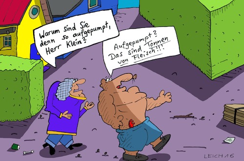 Cartoon: Klein (medium) by Leichnam tagged klein,training,sportler,aufgepumpt,fleisch,muskeln,tonnen,gewichtig,frechheit