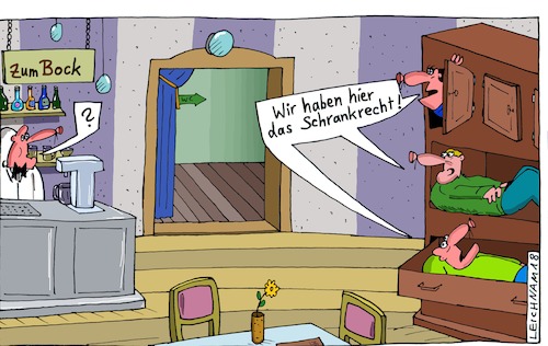 Cartoon: Kneipe (medium) by Leichnam tagged kneipe,schankrecht,schrankrecht,gastwirtschaft,zum,bock,schublade,fach,fächer,tür,türen,gäste,wirt,leichnam,kalauer,leichnamcartoon,wortwitz,fragezeichen