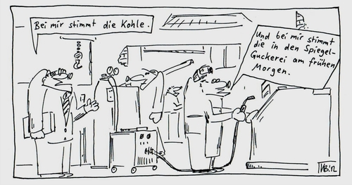 Cartoon: Kohle und Spiegel (medium) by Leichnam tagged kohle,und,spiegel,reich,besser,höher,klüger,reicher,chef,boss,schweißer,klein,maloche